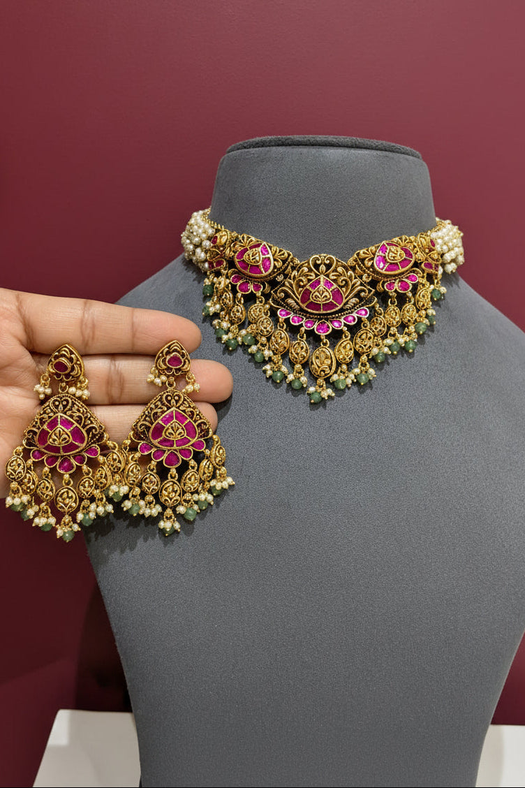 Heritage Ruby Blossom Statement Gold Look Choker