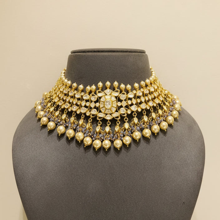 Royal Floral Cluster Polki Collar Choker