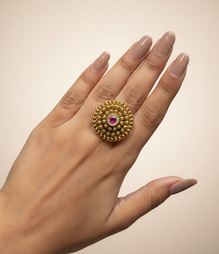 Nakshi Sculpted Dome Statement Gold Look Ring