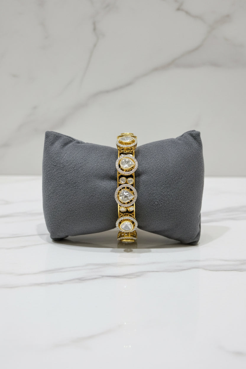 Uncut Moissanite Polki Double Halo Broad Bangle