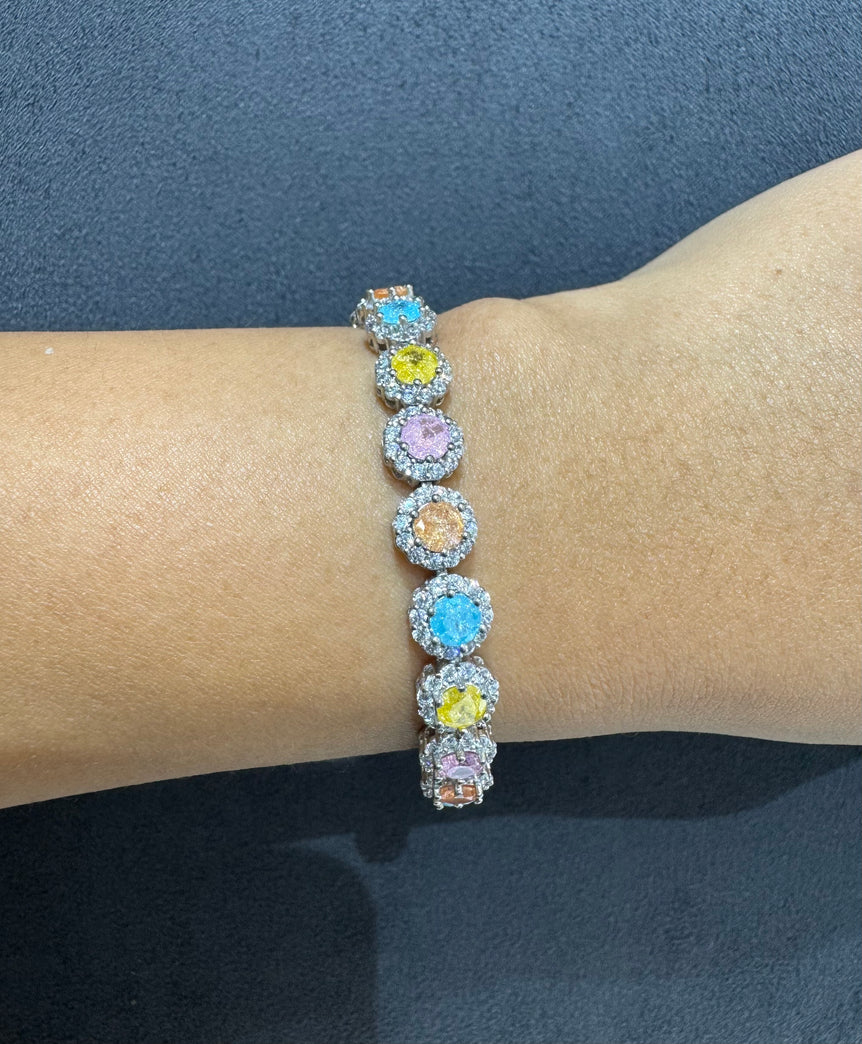 925 Silver Colourful Floral Tennis Bracelet