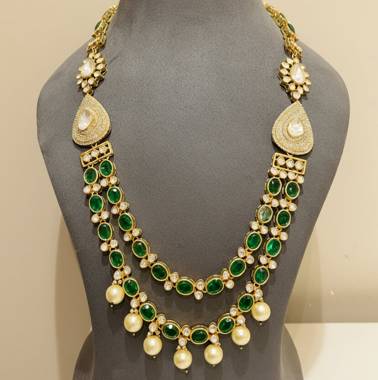 Royal Emerald & Polki Double-Strand Haar Set