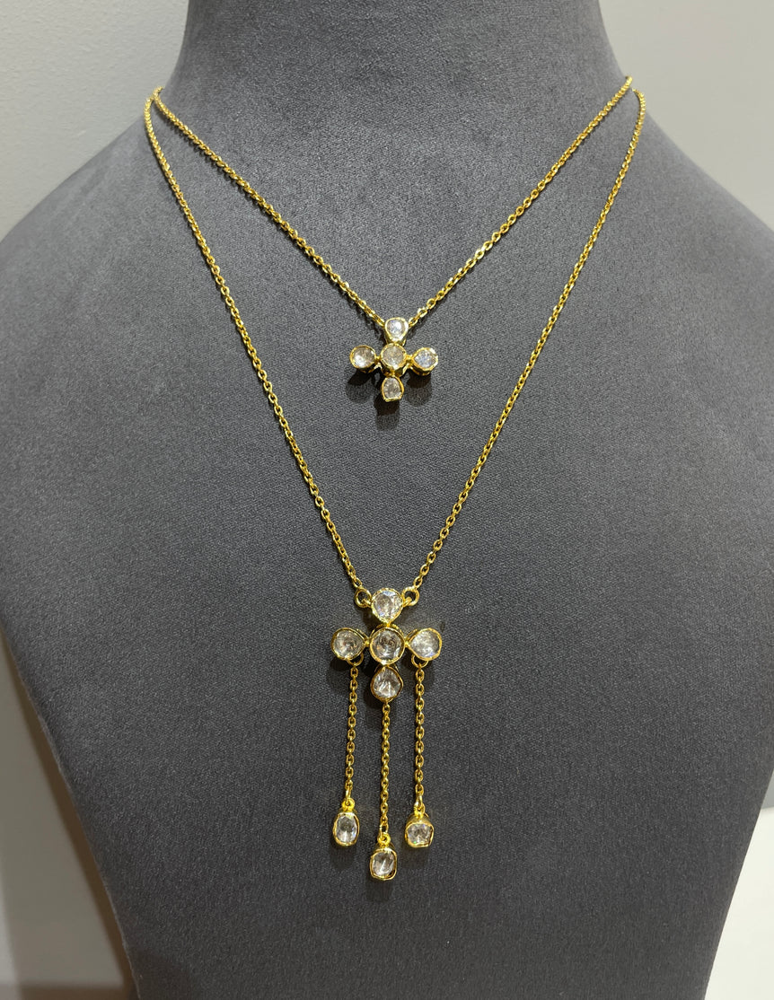 Dual Layer Starburst Moissanite Polki Pendant