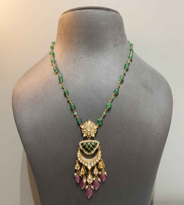 Chandbali Moissanite Polki Pendant Set