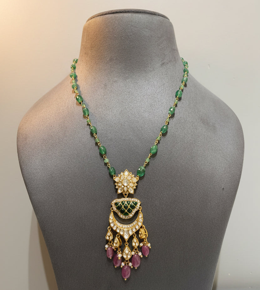 Chandbali Moissanite Polki Pendant Set