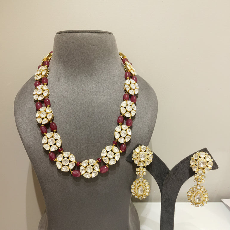 Heritage Moissanite Polki & Ruby Bead Double-Layer Long Set