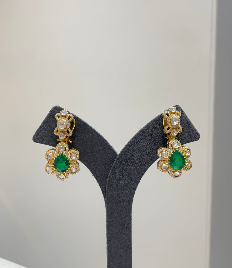 925 Silver Panna Polki Earrings