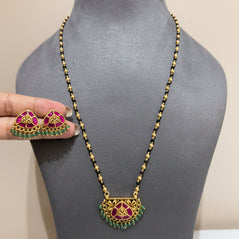 Half-Moon Lotus Crest Mangalsutra Gold Look Pendant Set