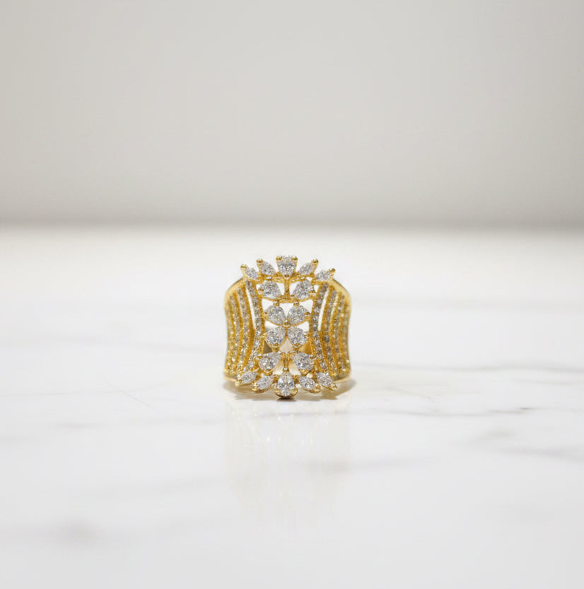 Floral Cluster Wide Band Moissanite Diamond Ring
