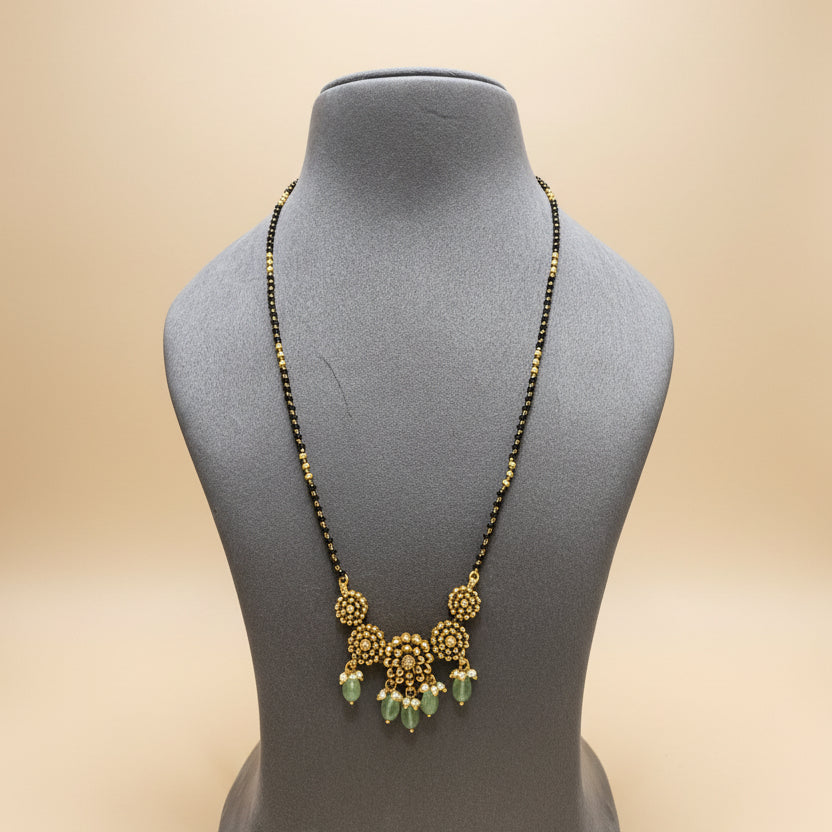 Heritage Sculpted Floral Cluster Black Bead Mangalsutra Pendant Set