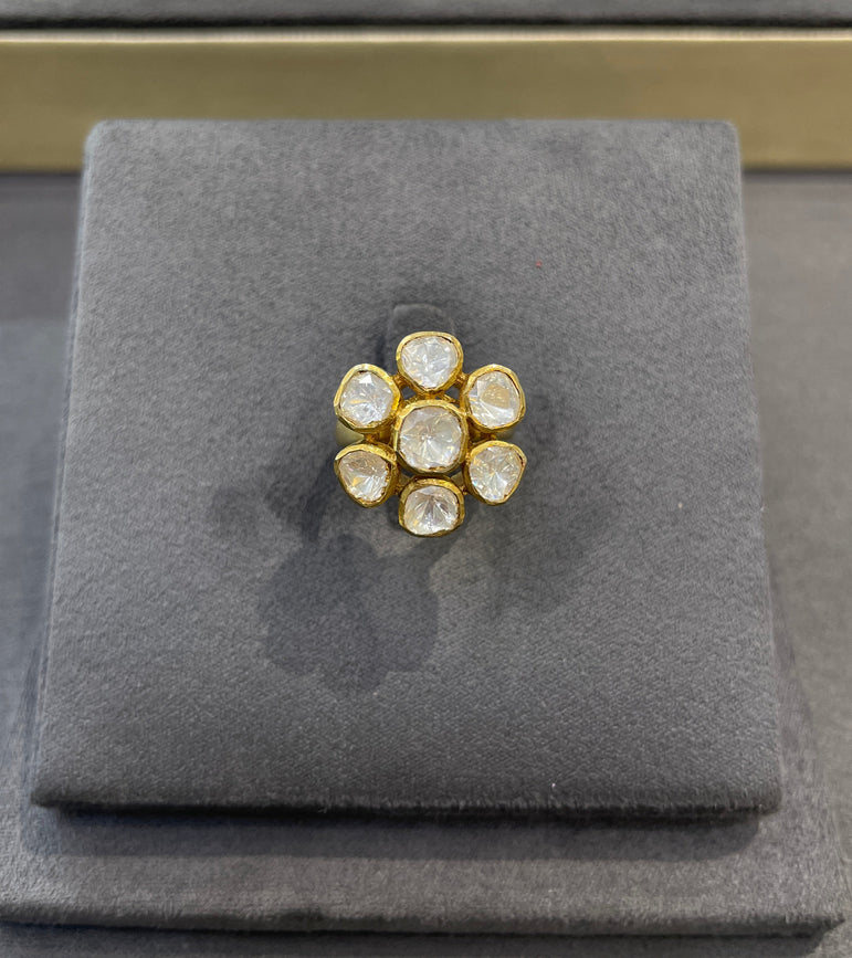 925 Silver Small Floral Polki Ring