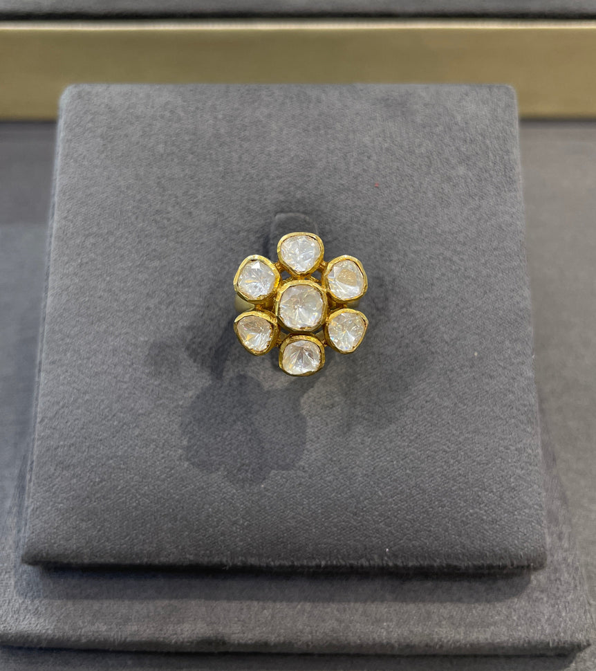 925 Silver Small Floral Polki Ring