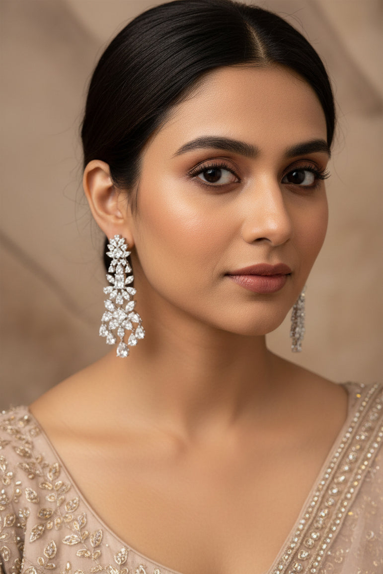 Grand Floral Cascade Moissanite Diamond Chandelier Earrings