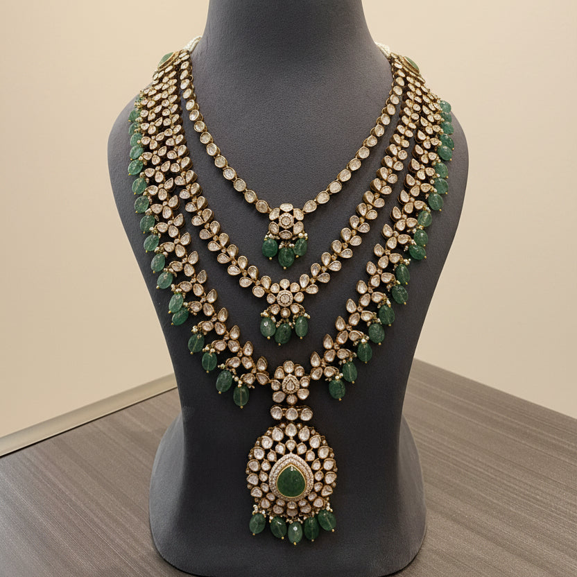Emerald & Polki Multi-Layered Haar Set