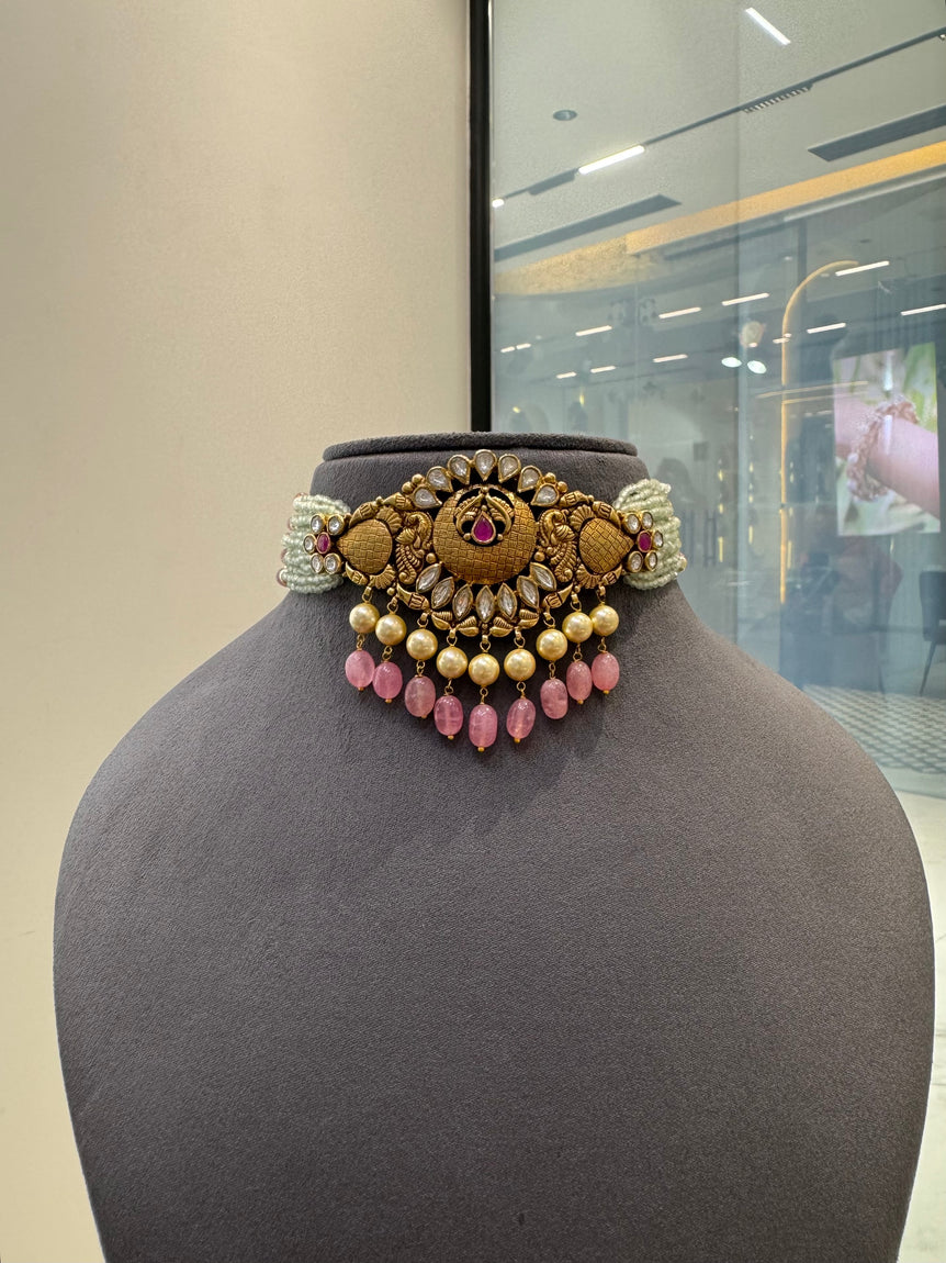 925 Silver Blush Mayura Gold Look Choker