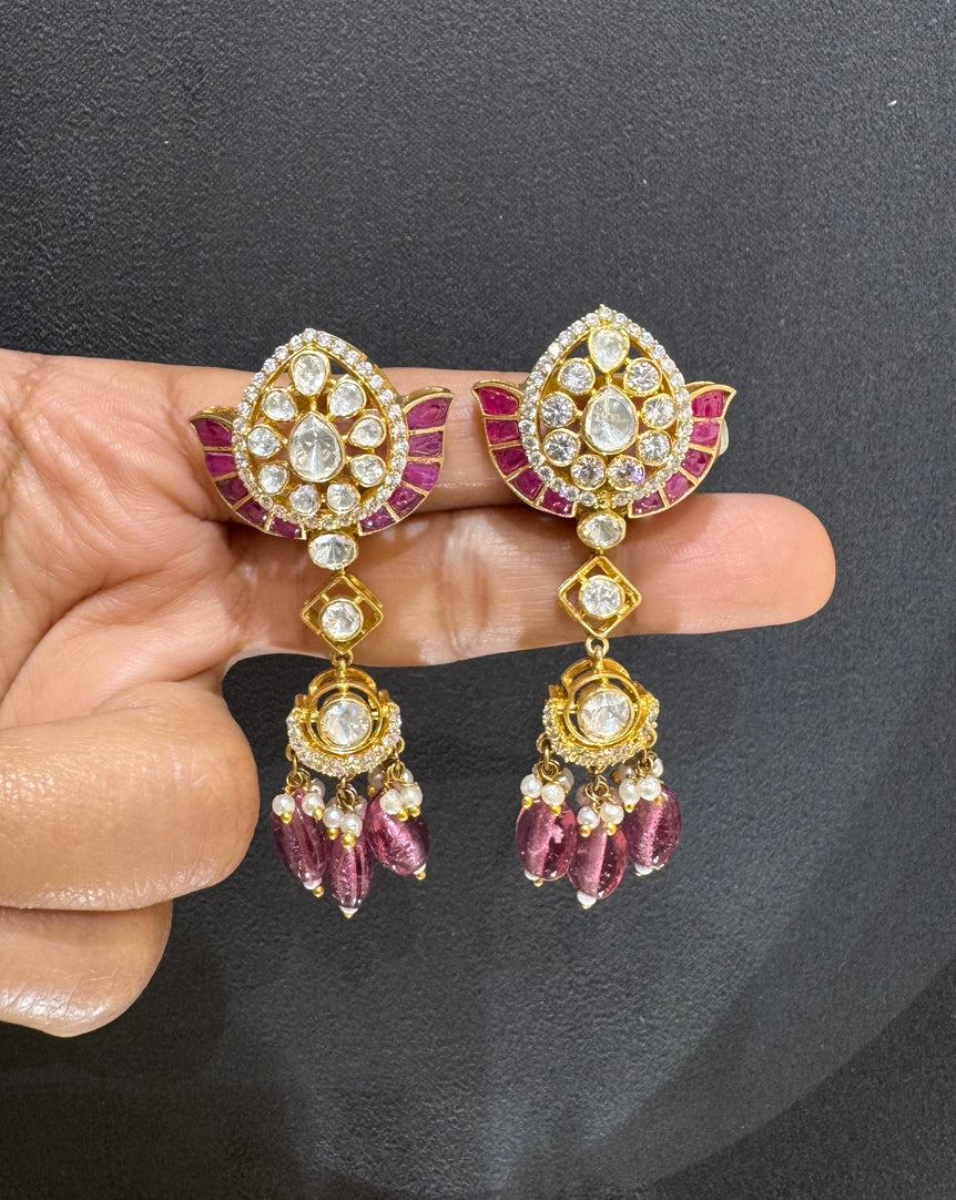 925 Silver Ruby & Polki Ethnic Earrings
