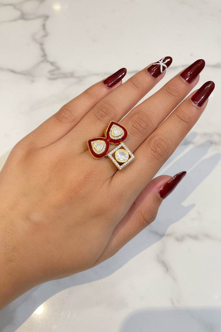 Meenakari and Polki Statement Ring