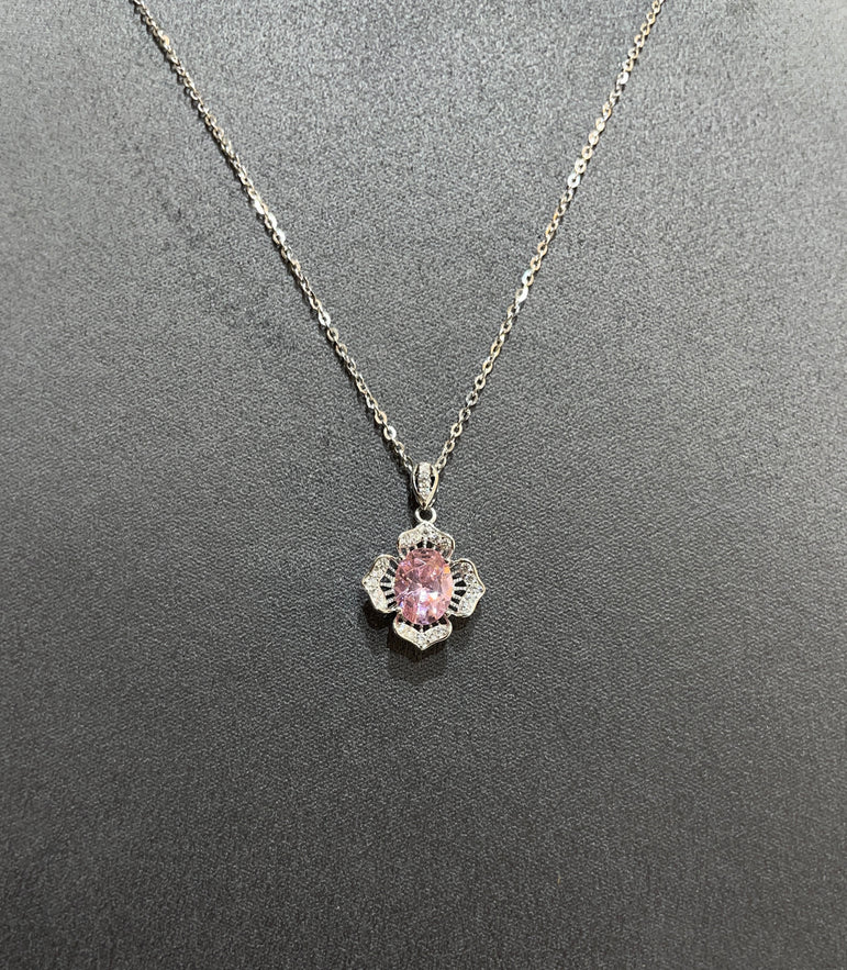 925 Silver Pink Diamond Floral Pendant