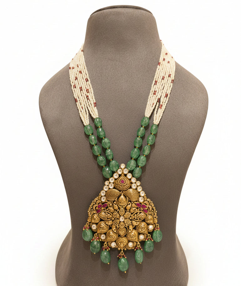 Royal Temple Nakshi Sculpted Statement Long Gold Look Set