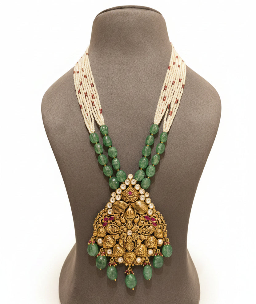 Royal Temple Nakshi Sculpted Statement Long Gold Look Set