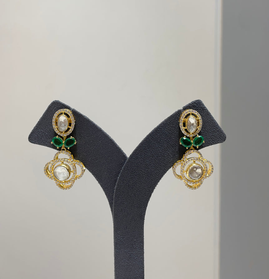 925 Silver Floral Polki Earrings
