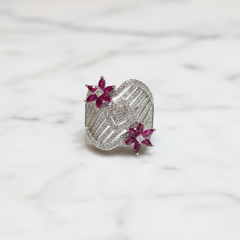 American Pink Floral Diamond Ring