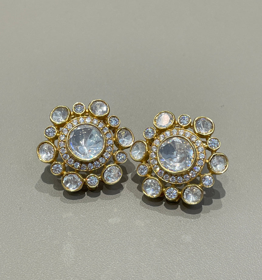 925 Silver Floral Polki Earrings