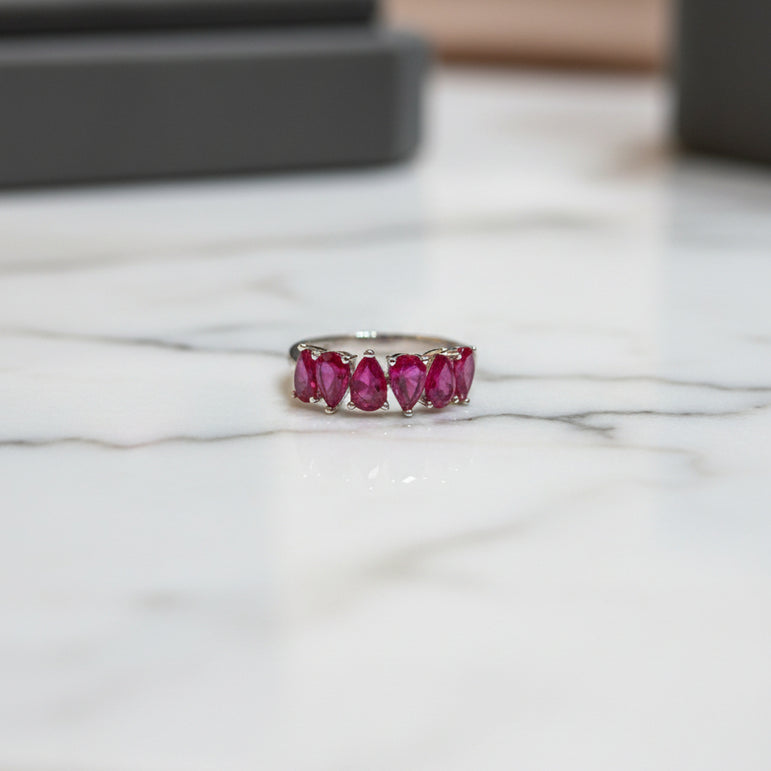 Pear-Cut Pink Stone Silver Band Ring