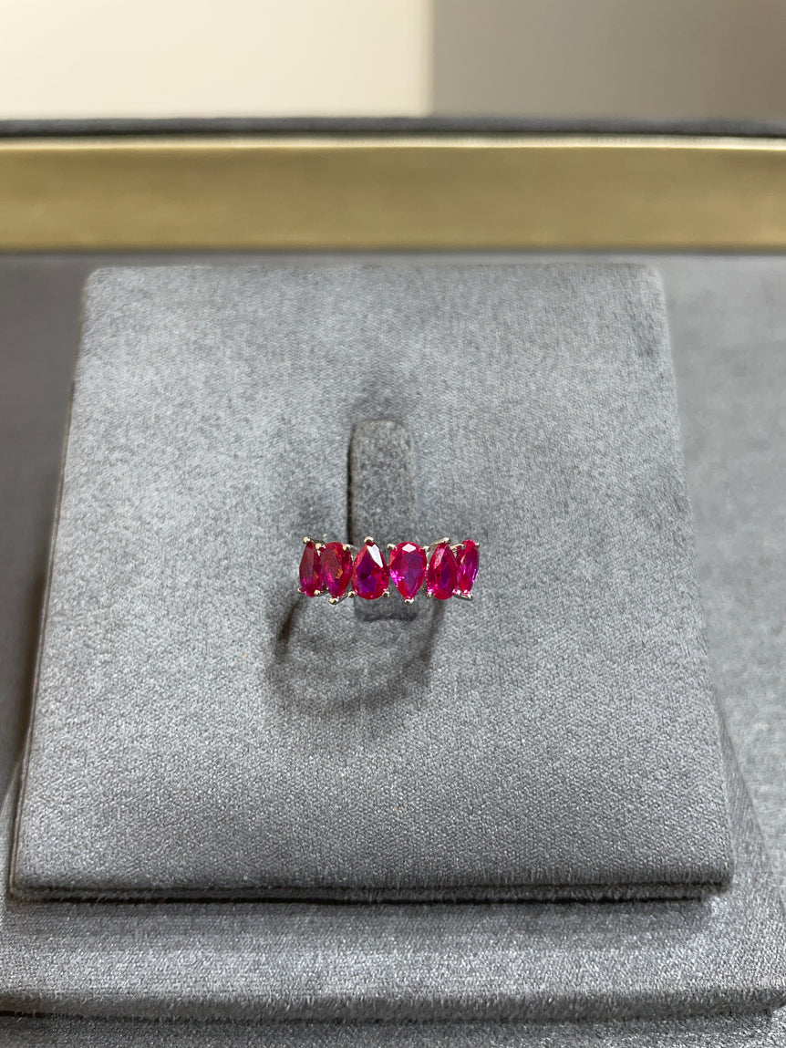 Pear-Cut Pink Stone Silver Band Ring