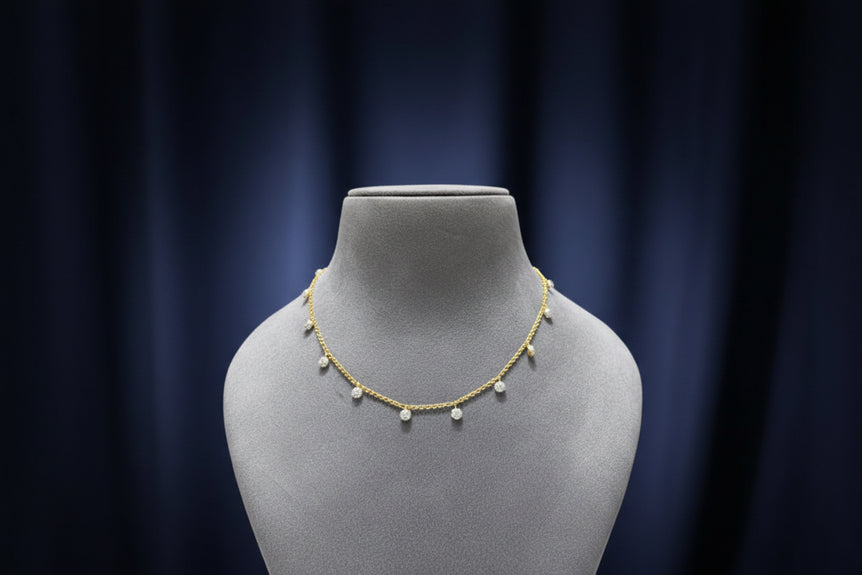 Dual-Tone Micro-Pavé Cluster Charm Diamond Look Necklace