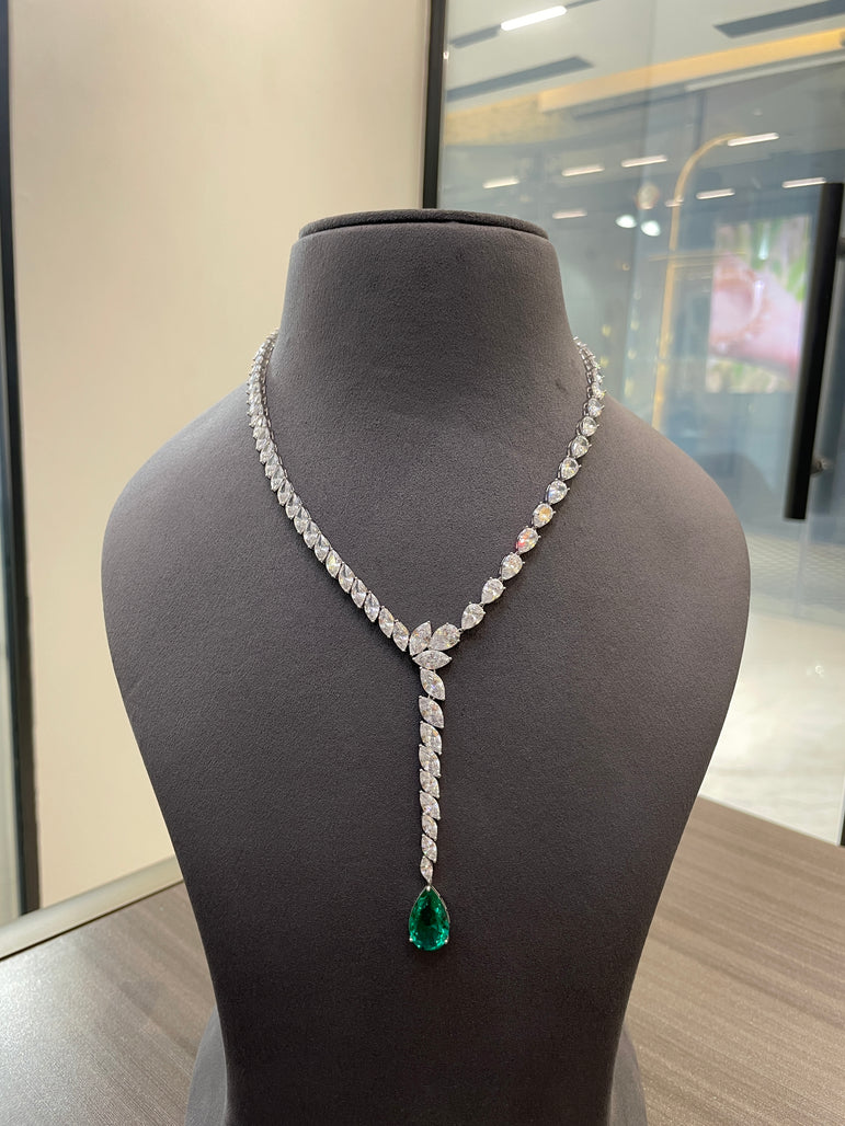 925 Silver Shining Diva Emerald Moissanite Diamond Necklace Set
