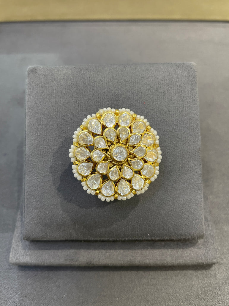 925 Silver Floral Polki Ring