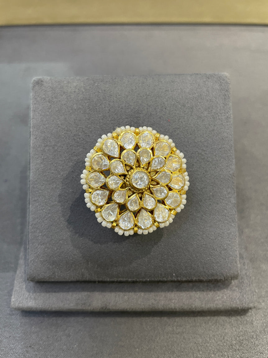 925 Silver Floral Polki Ring