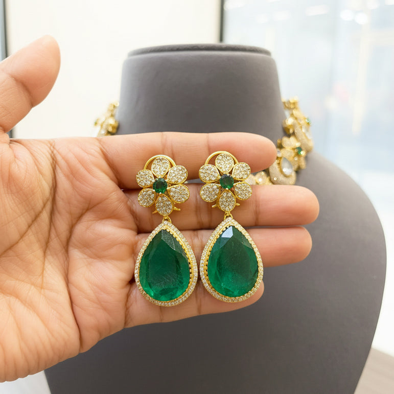 Emerald Peacock Floral Polki Necklace Set