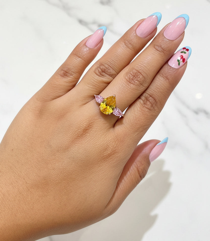 Blush & Yellow Solitaire Diamond Ring