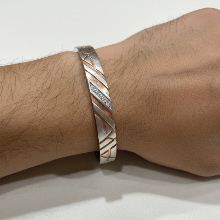Tri-Tone Geometric Angled Slash Openable Men's Bracelet