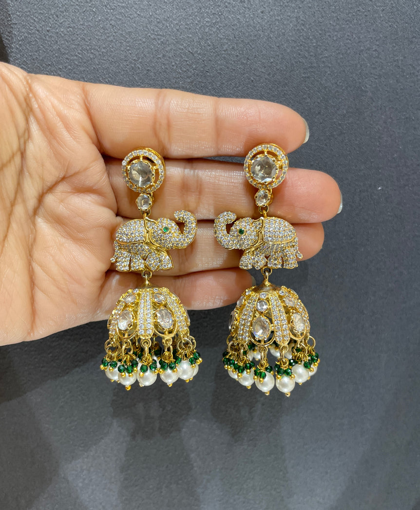 925 Silver Gaja Polki Jhumka Earrings