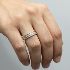 Dual-Tone Sparkle-Dust & Gold Inlay Men's Band Ring