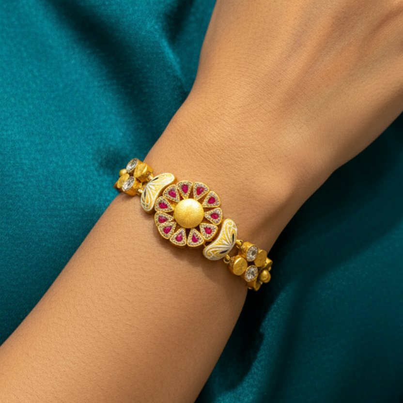 Floral Sunburst Meenakari Gold Look Bracelet