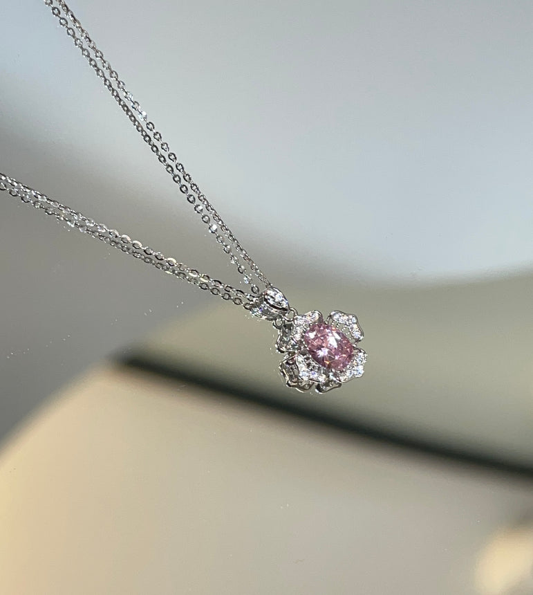 925 Silver Pink Diamond Floral Pendant