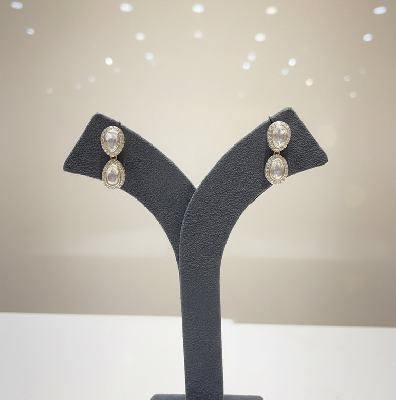 Oval Moissanite Polki Micro-Pavé Halo Stud Earrings
