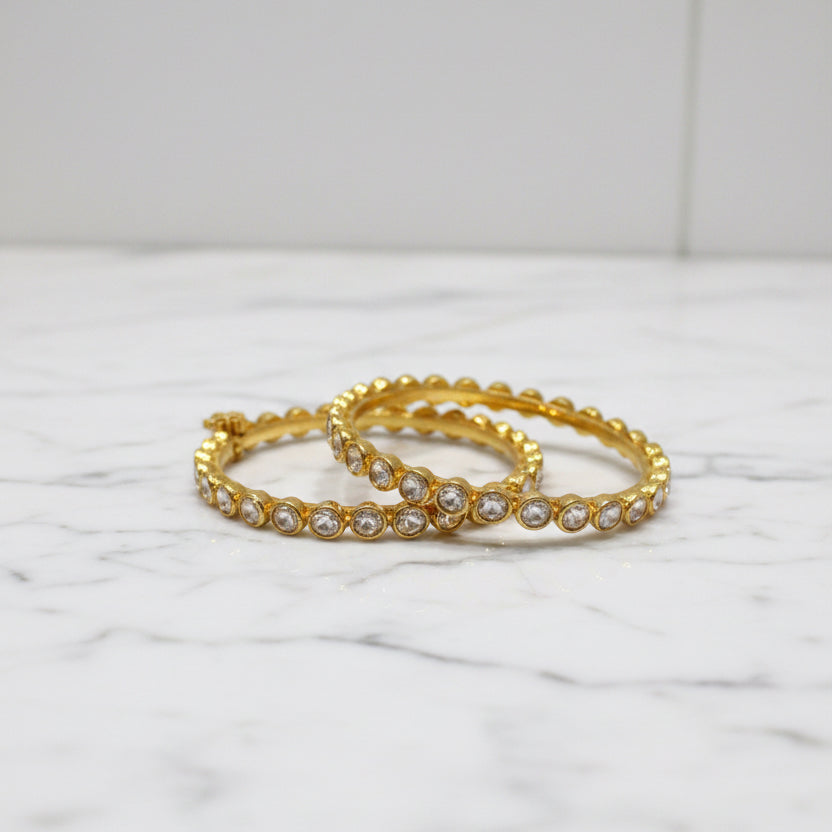 Classic Round Solitaire Moissanite Polki Single-Line Bangle