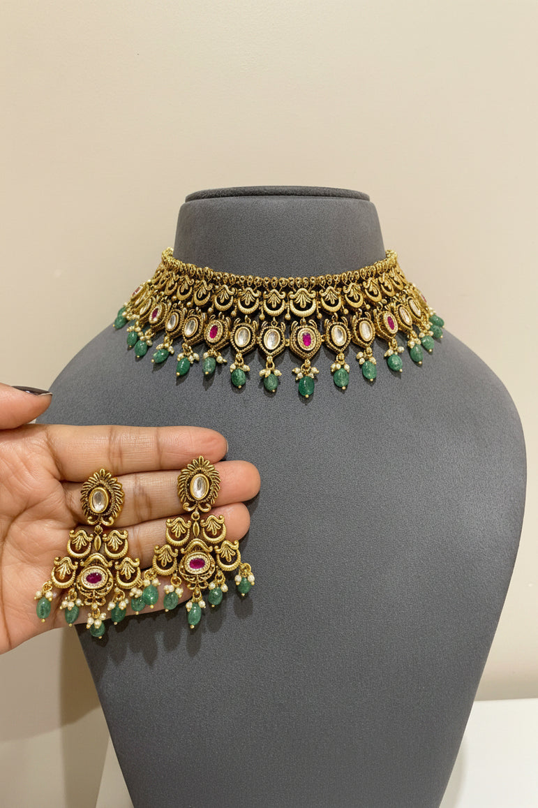 The Meera Emerald Gold Look Choker