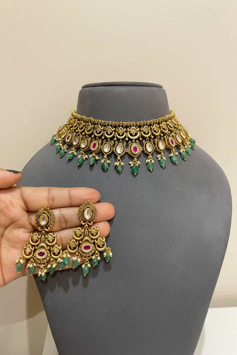 The Meera Emerald Gold Look Choker