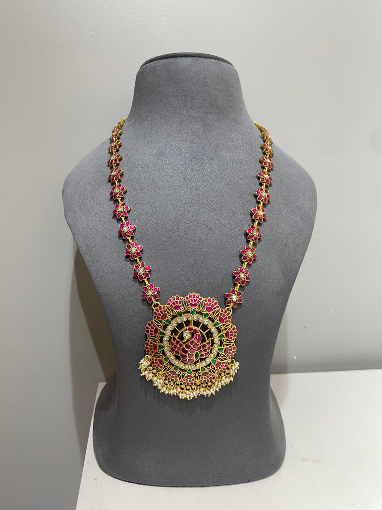 925 Silver Ruby Mor Long Necklace Set