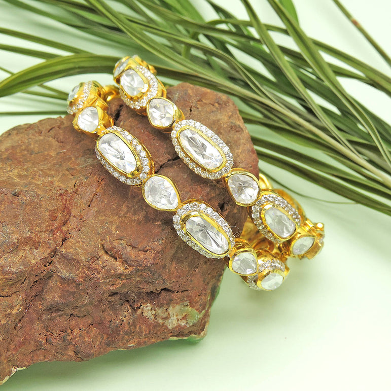 CLASSIC SMALL POLKI PURE SILVER BANGLE | 22KT GOLD PLATED ( SINGLE BANGLE )