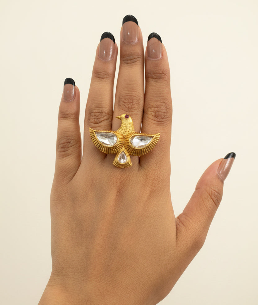Majestic Bird / Eagle Moissanite Polki Statement Ring