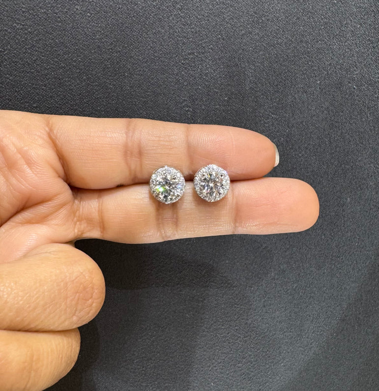 925 Silver Round Moissanite Diamond Solitaire With Outer Studs