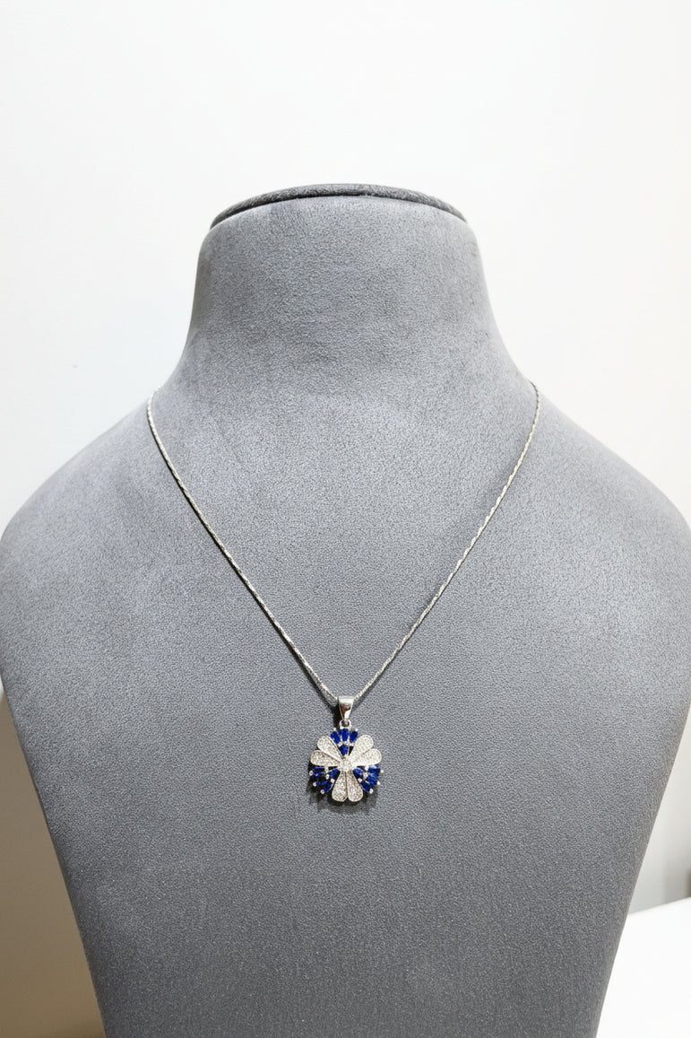 Royal Sapphire Halo Diamond Pendant Set (Only Pendant Set)