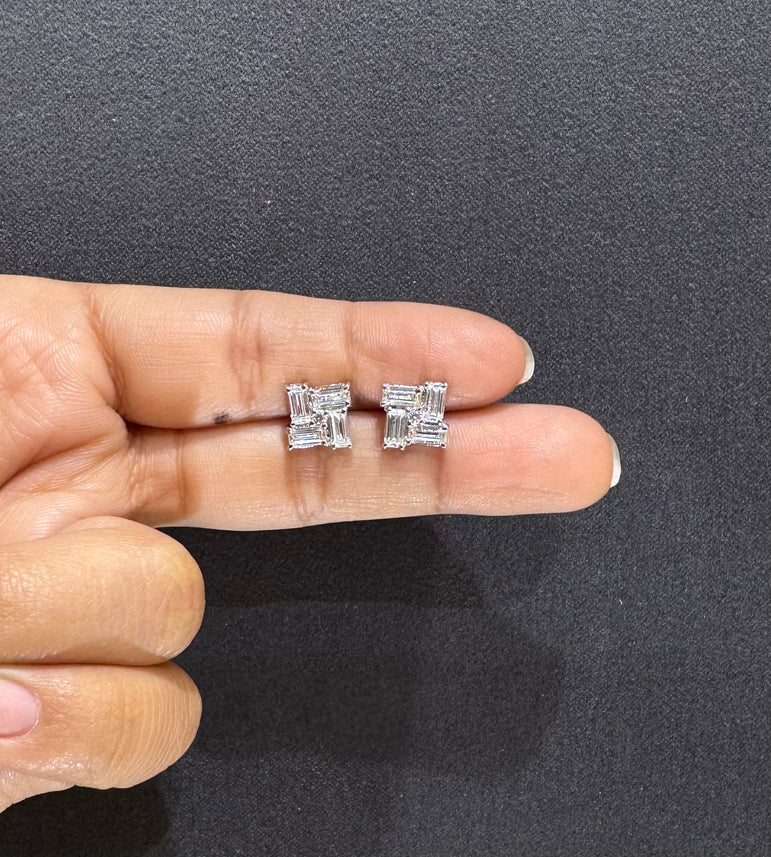 925 Silver Quad Baguette Diamond Look Studs